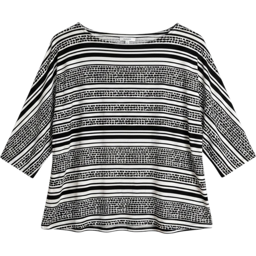 Women Top Chicos Black White Striped 3/4 Sleeve Boat Neck Chico Sz 0 S